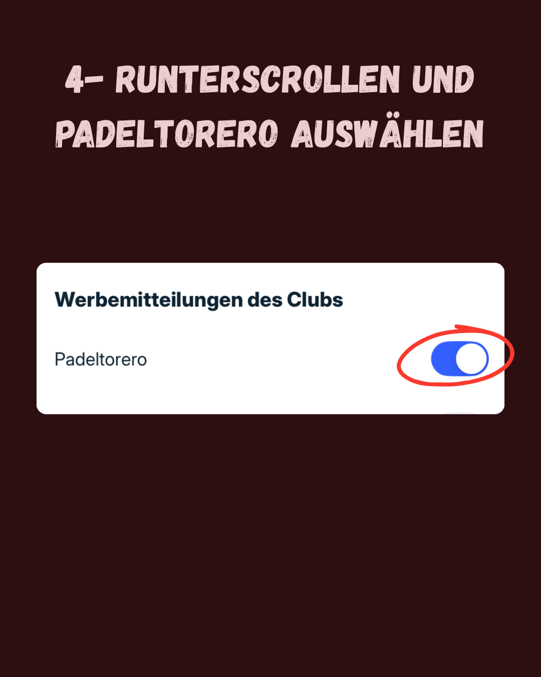 Schritt 4: Runterscrollen und PadelTorero auswählen